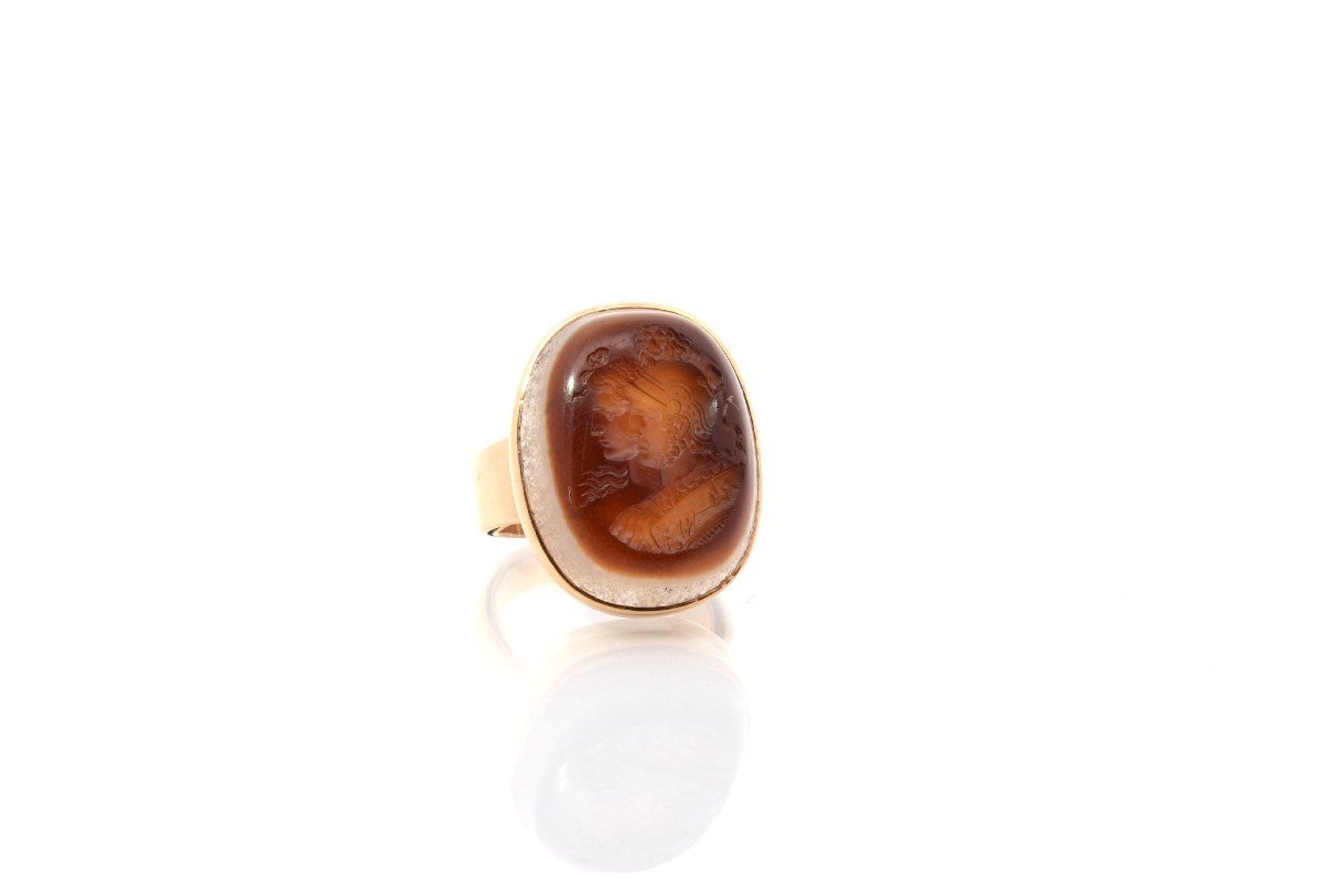 Bague Ancienne Intaille Sur Agate En Or Jaune 18k-photo-3