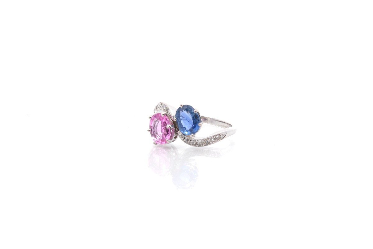 Vintage Toi Et Moi Sapphire And Diamond Ring In Platinum-photo-4