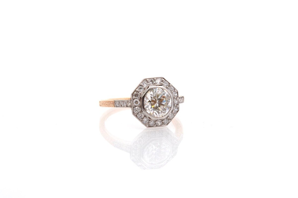 Art Deco Octagonal Diamond Ring In Gold And Platinum-photo-3