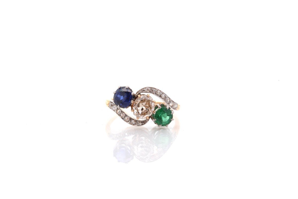 Vintage Trilogy Diamond, Sapphire And Emerald Ring-photo-2