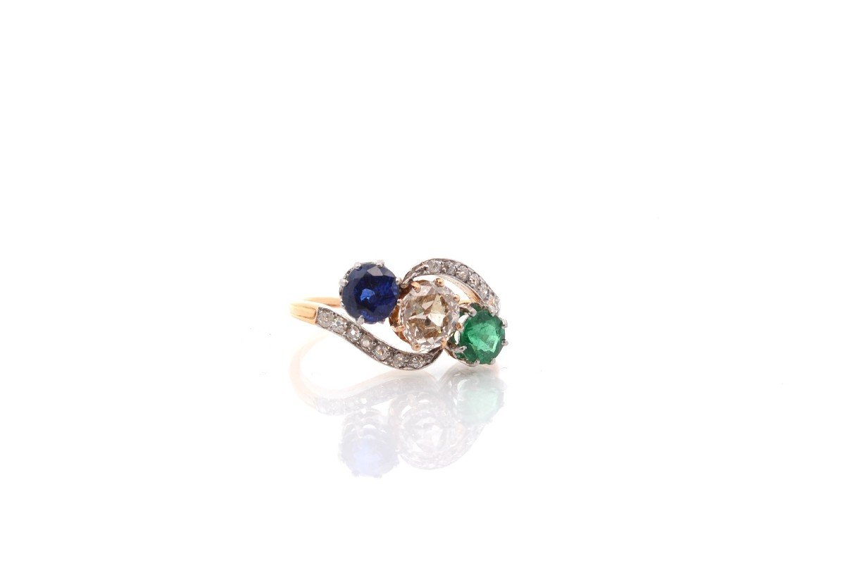 Vintage Trilogy Diamond, Sapphire And Emerald Ring-photo-3