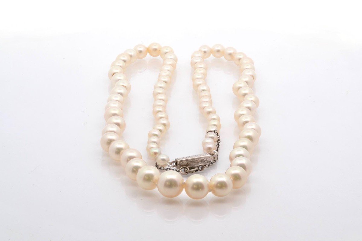 Cultured Pearl Necklace And Clasp In 18k White Gold-photo-3