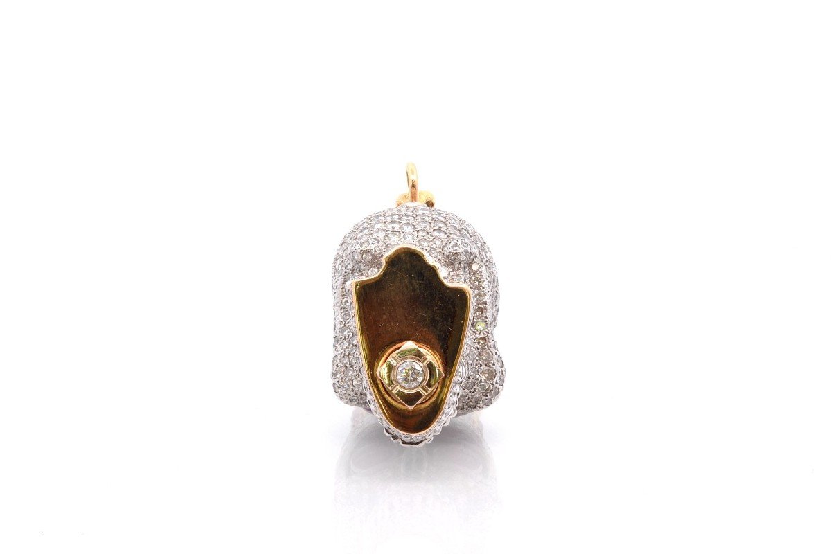 Pendentif Tête De Mort Diamants, Rubis, émeraudes Et Citrine En Or 18k-photo-2