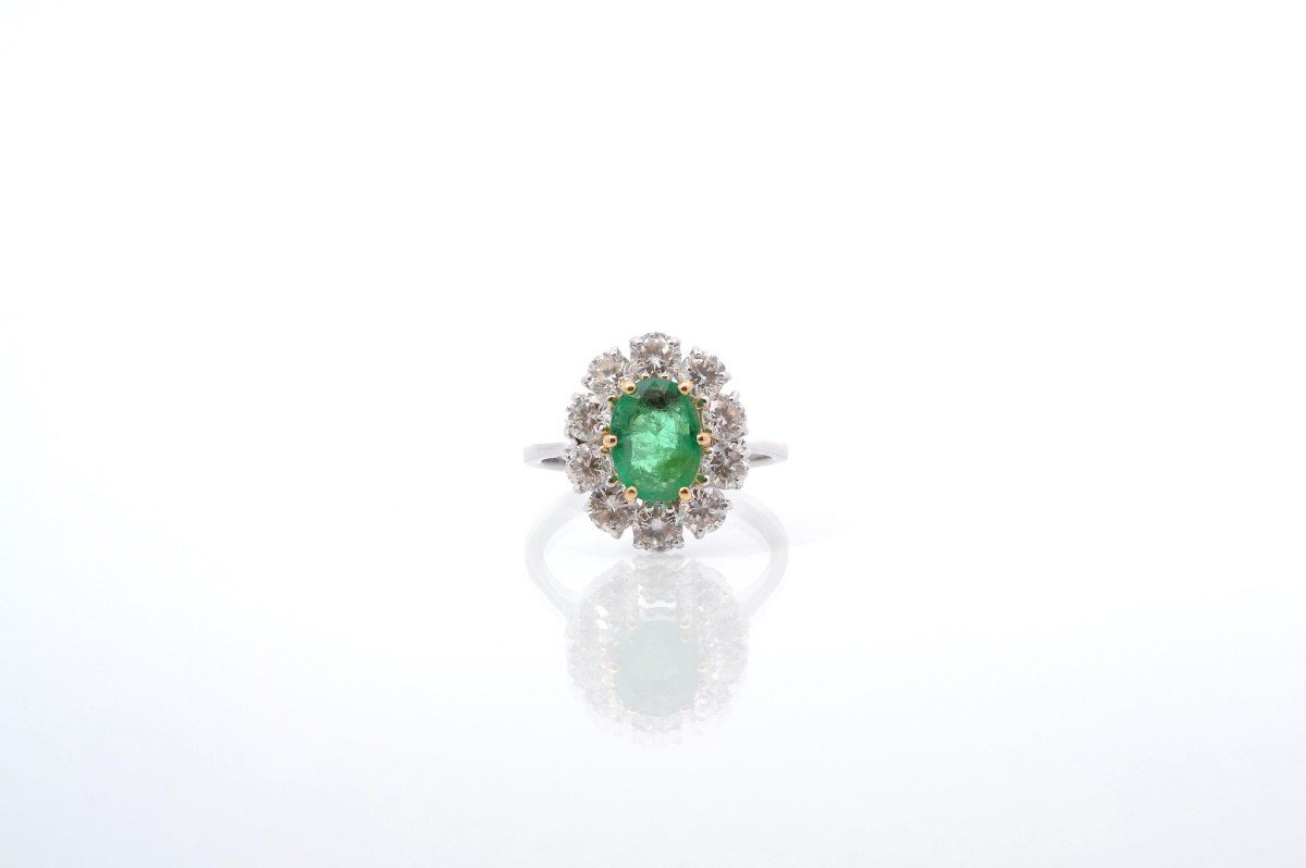 Emerald Marguerite Diamond Ring In Yellow Gold-photo-2