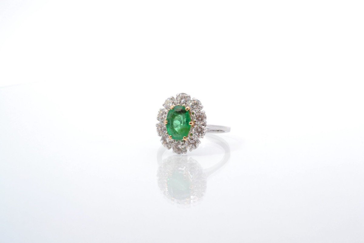 Emerald Marguerite Diamond Ring In Yellow Gold-photo-4