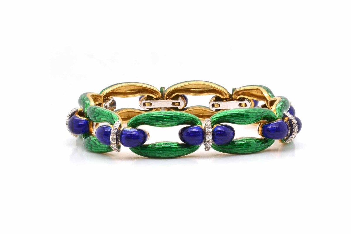 Vintage Enamel And Diamond Bracelet-photo-2