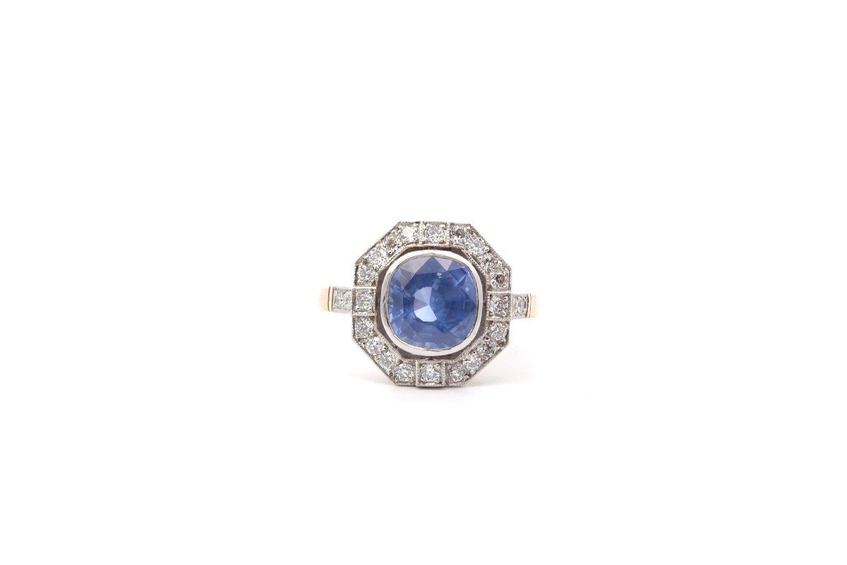 3.05ct Sapphire And Diamond Ring In Gold And Platinum-photo-2