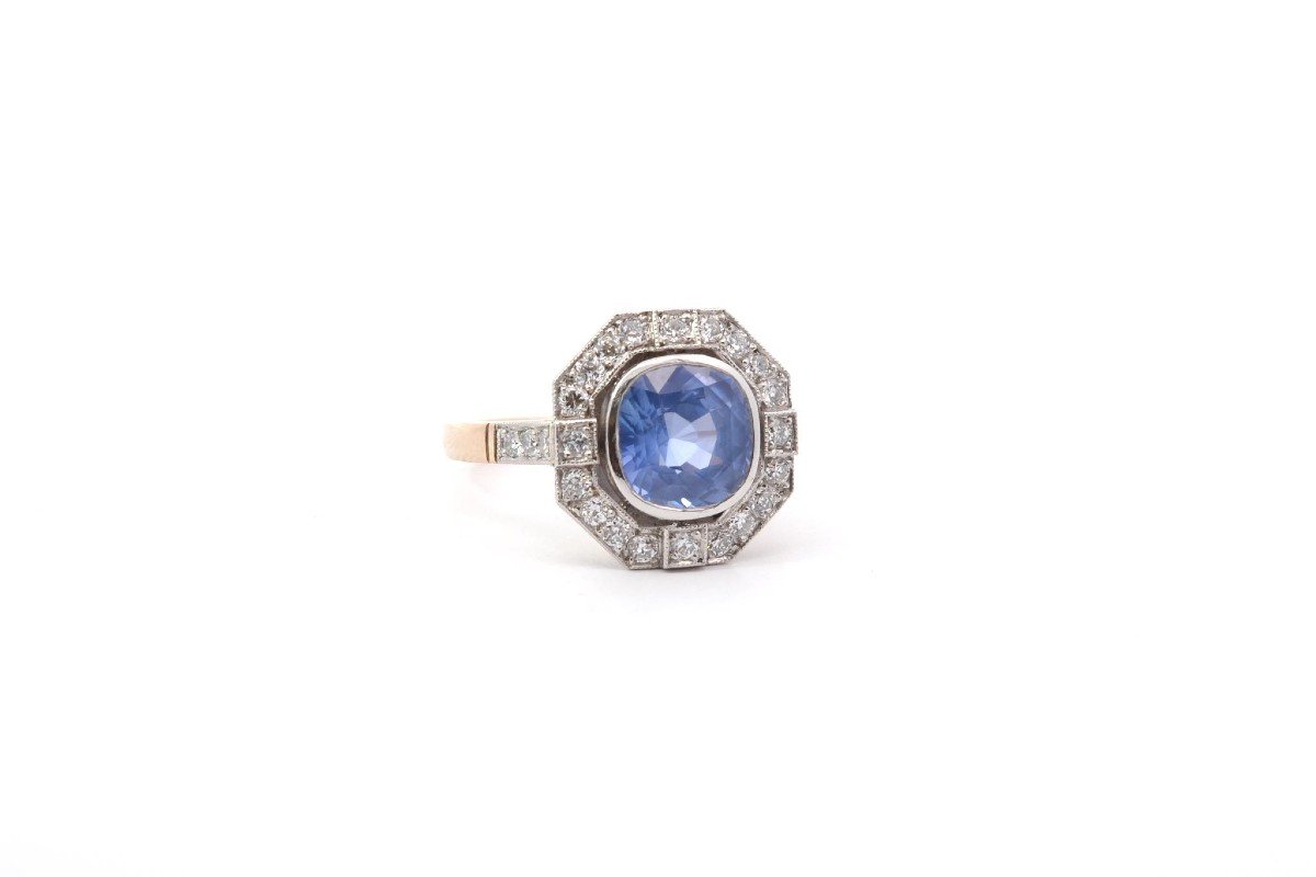 3.05ct Sapphire And Diamond Ring In Gold And Platinum-photo-3