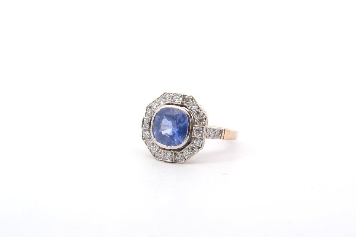 3.05ct Sapphire And Diamond Ring In Gold And Platinum-photo-4