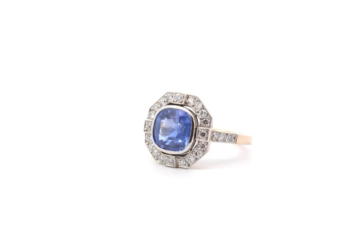 3.22ct Sapphire And Diamond Ring In Gold And Platinum-photo-4