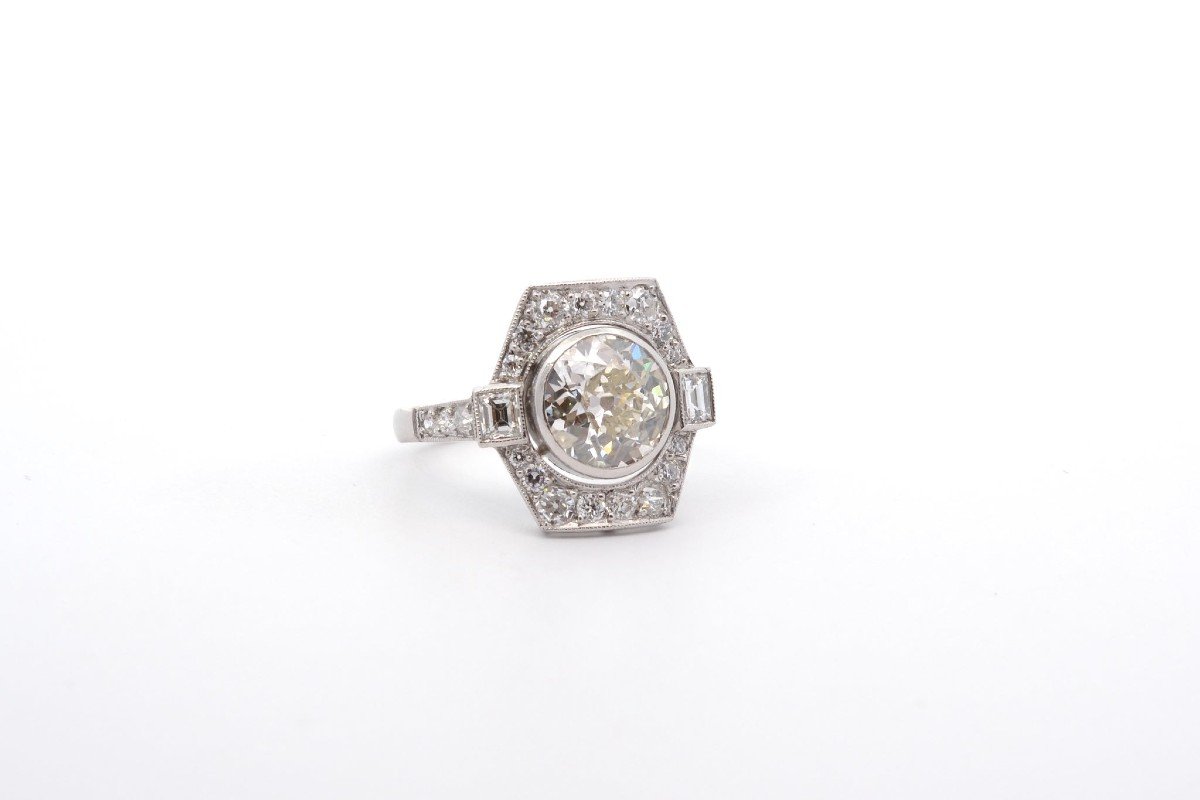 1.86ct K/p1 Diamond Art Deco Ring In Platinum-photo-3