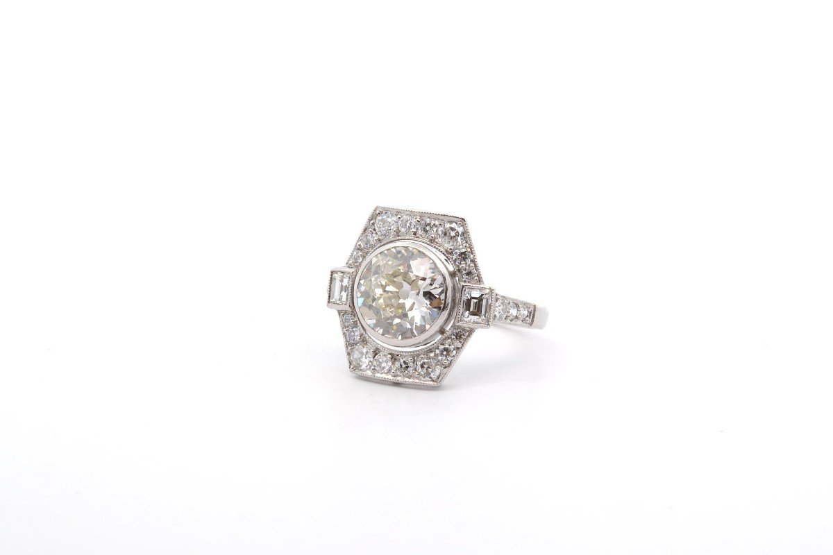 1.86ct K/p1 Diamond Art Deco Ring In Platinum-photo-4