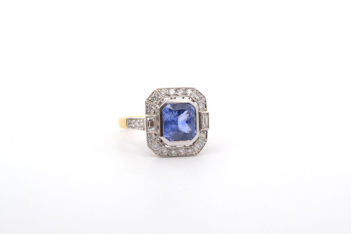 Art Deco Ring Sapphire 3.10cts And Diamonds-photo-3