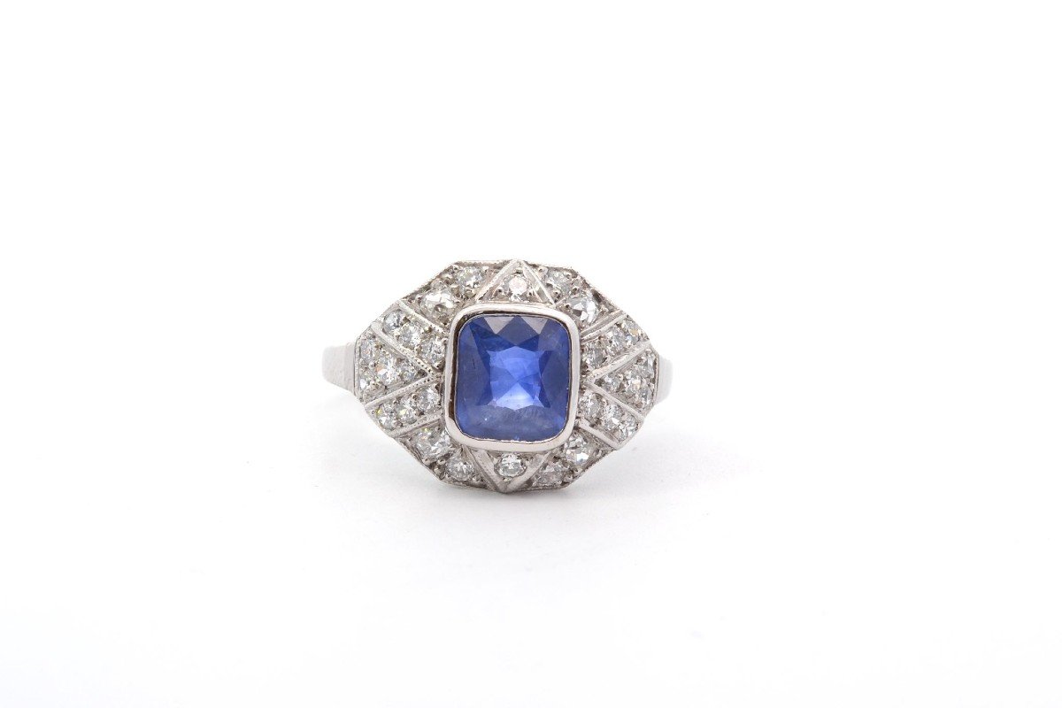 Bague Saphir 1,51cts Et Diamants En Platine-photo-2