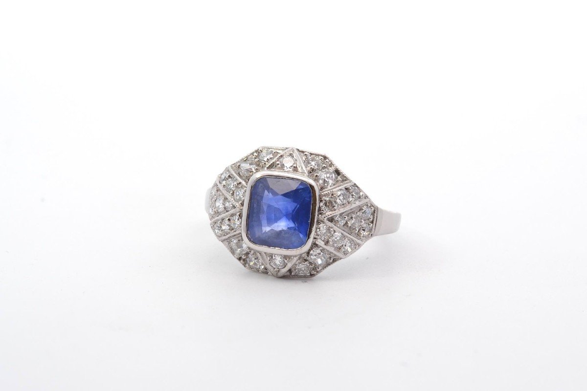 Bague Saphir 1,51cts Et Diamants En Platine-photo-4