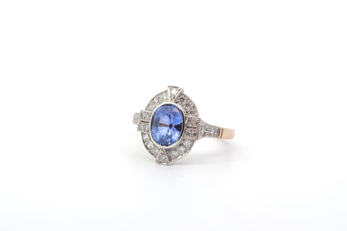 Bague Saphir 1,63cts Et Diamants En Or Et Platine-photo-4