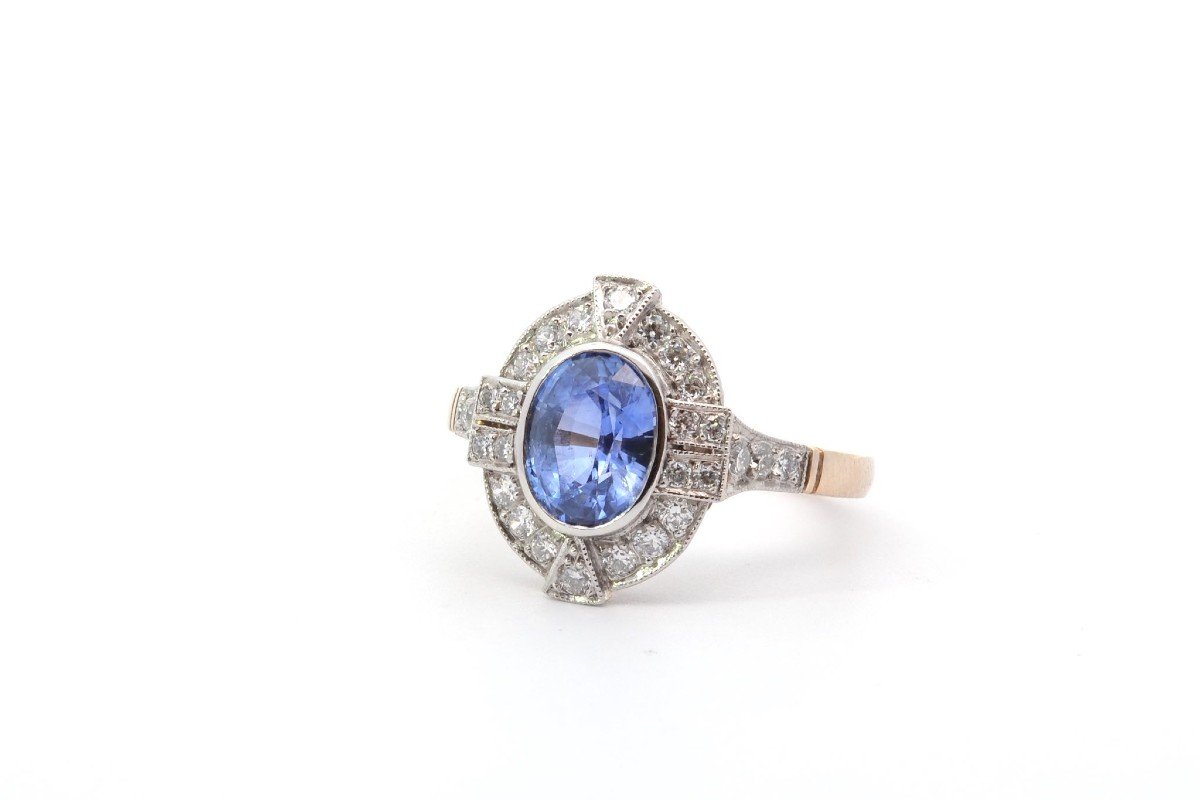 Bague Saphir 1,63cts Et Diamants En Or Et Platine