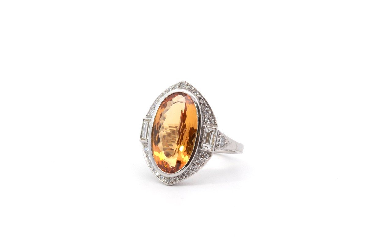 Bague Topaze Naturelle 7,03cts Et Diamants