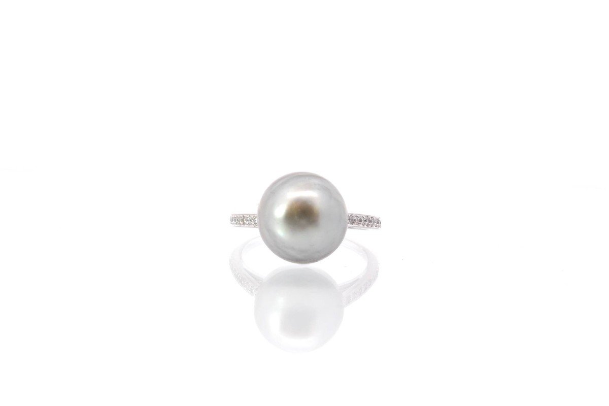 Diamond And Tahitian Pearl Ring In White Gold-photo-2