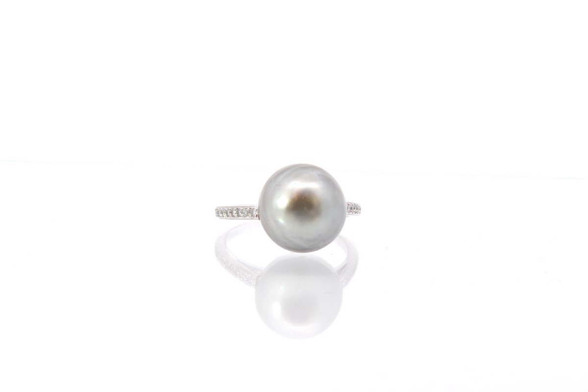 Diamond And Tahitian Pearl Ring In White Gold-photo-3