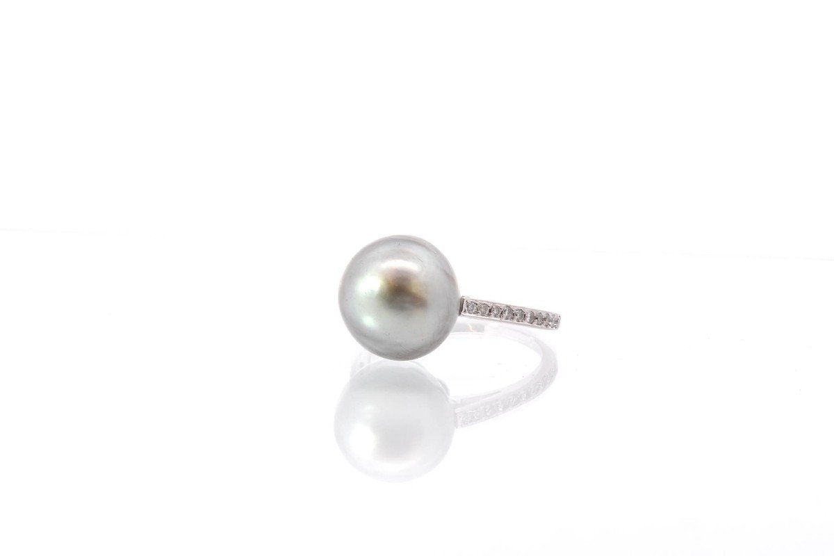 Diamond And Tahitian Pearl Ring In White Gold-photo-4