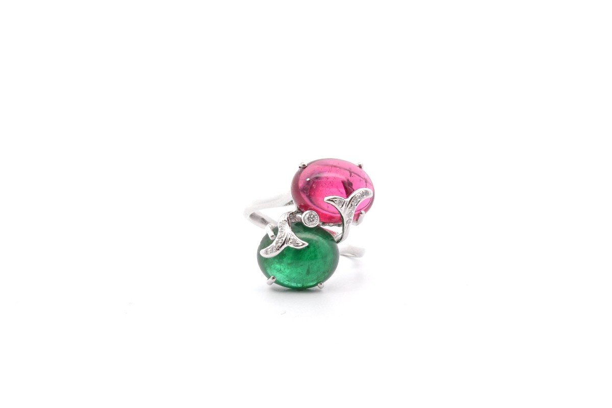 Bague Tourmalines Cabochons Et Diamants-photo-2