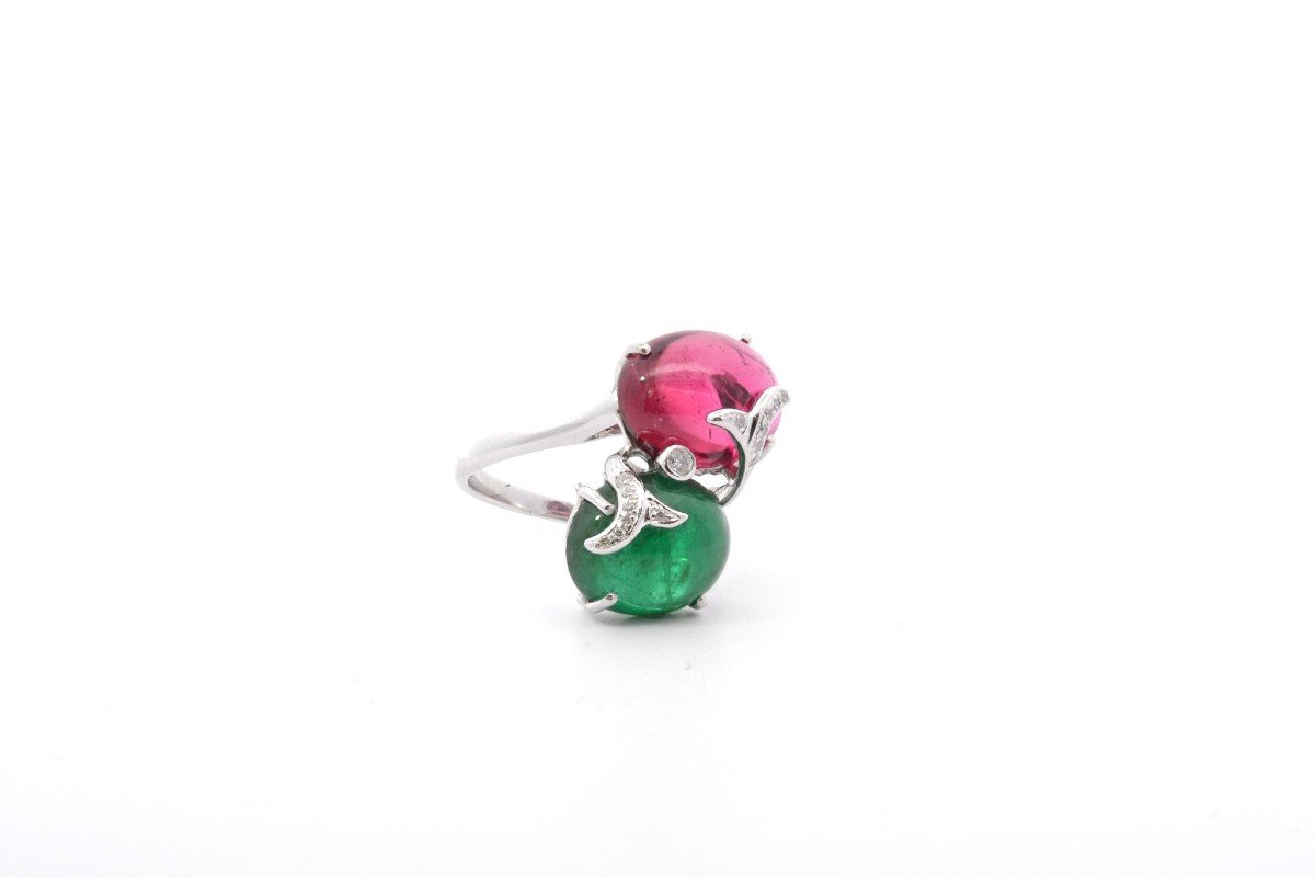 Bague Tourmalines Cabochons Et Diamants-photo-3