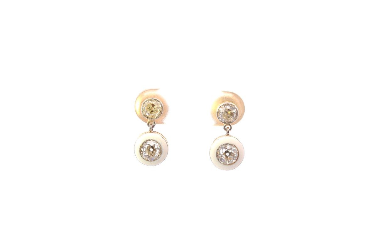 Boucles D’oreilles Diamants En Or 18k Et émail-photo-2