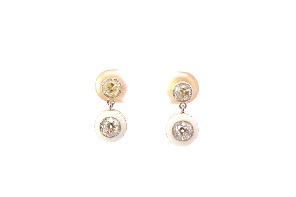 Boucles D’oreilles Diamants En Or 18k Et émail