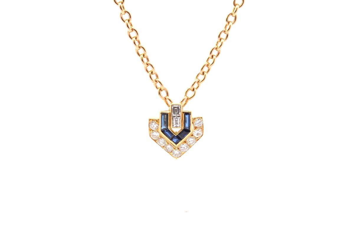 Cartier Sapphire And Diamond Necklace In 18k Gold