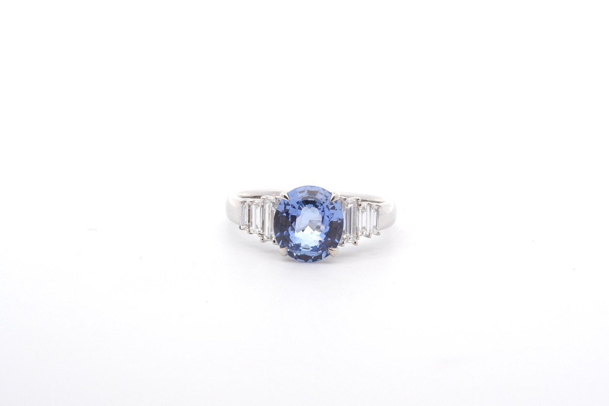 Bague Saphir De Ceylan 2,55cts Et Diamants-photo-2