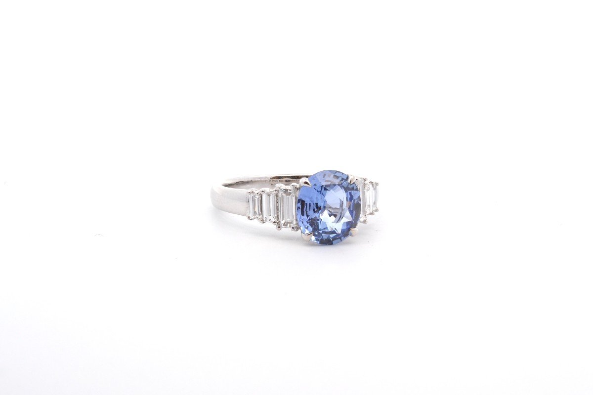 Bague Saphir De Ceylan 2,55cts Et Diamants-photo-3