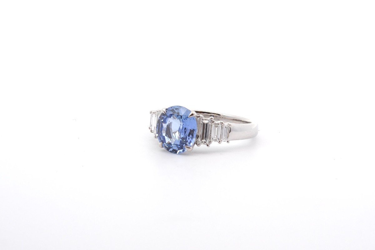 Bague Saphir De Ceylan 2,55cts Et Diamants-photo-4