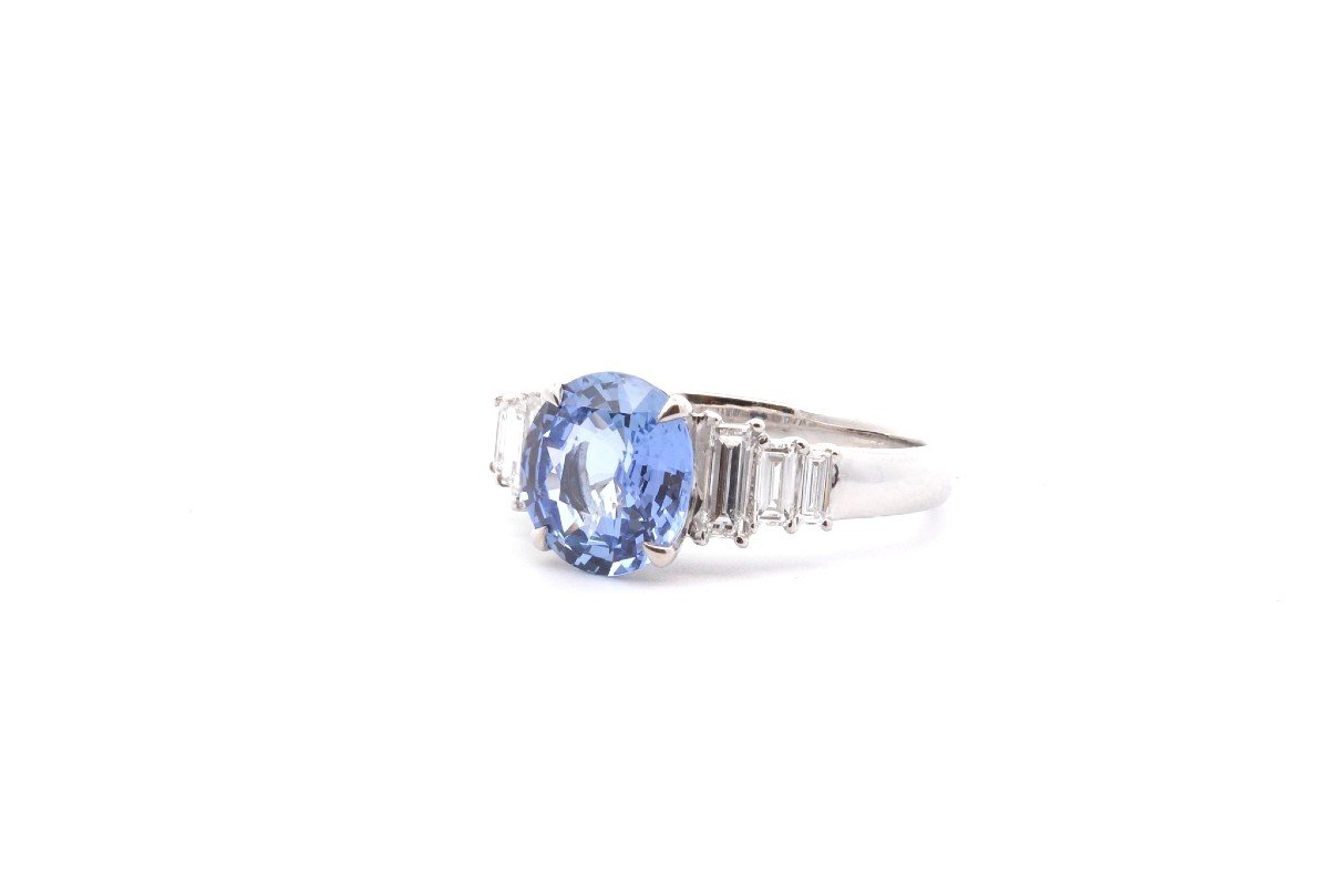 Bague Saphir De Ceylan 2,55cts Et Diamants