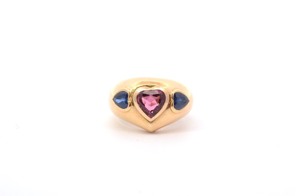 Bague Tourmaline Et Saphirs En Or 18k-photo-2