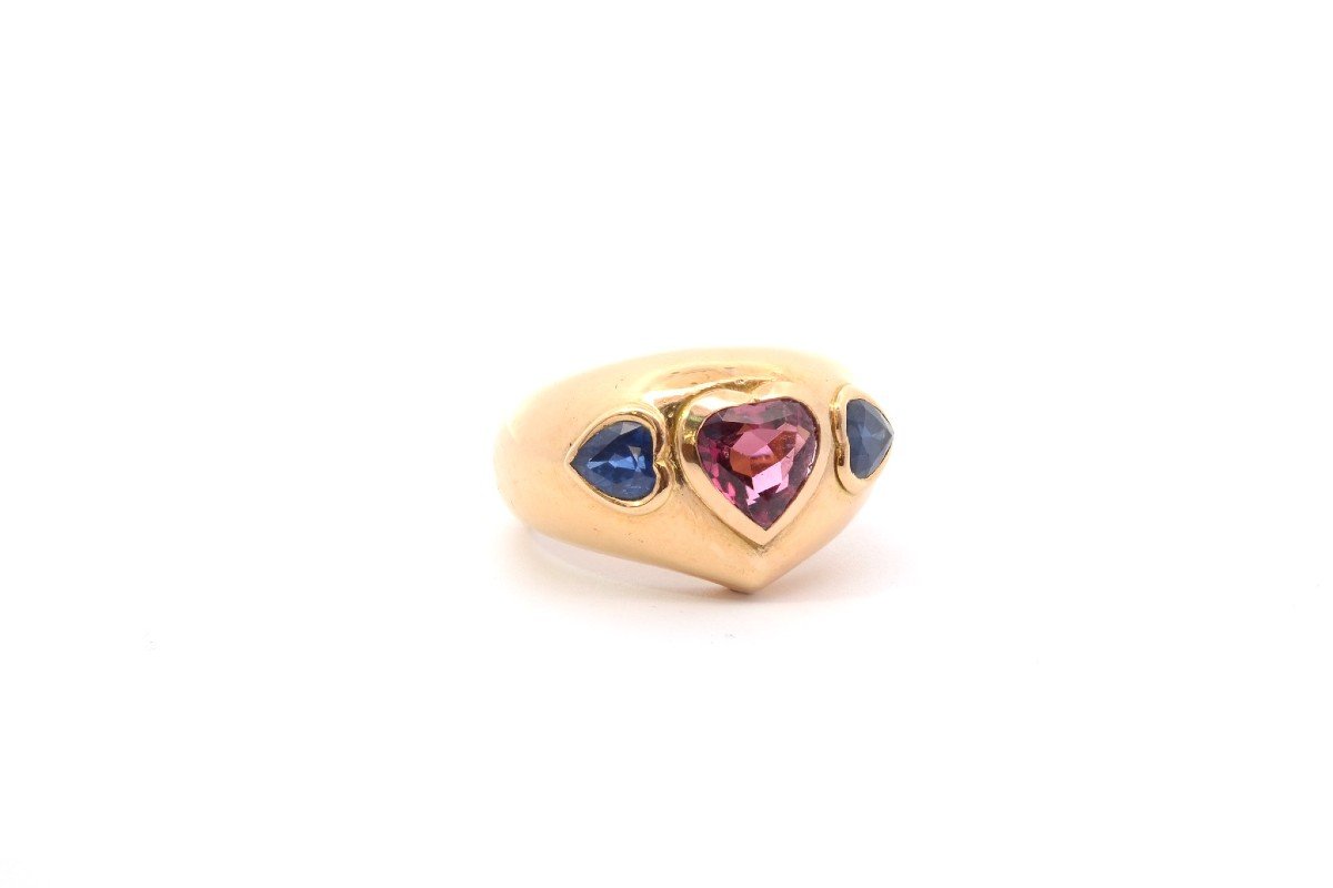 Bague Tourmaline Et Saphirs En Or 18k-photo-3