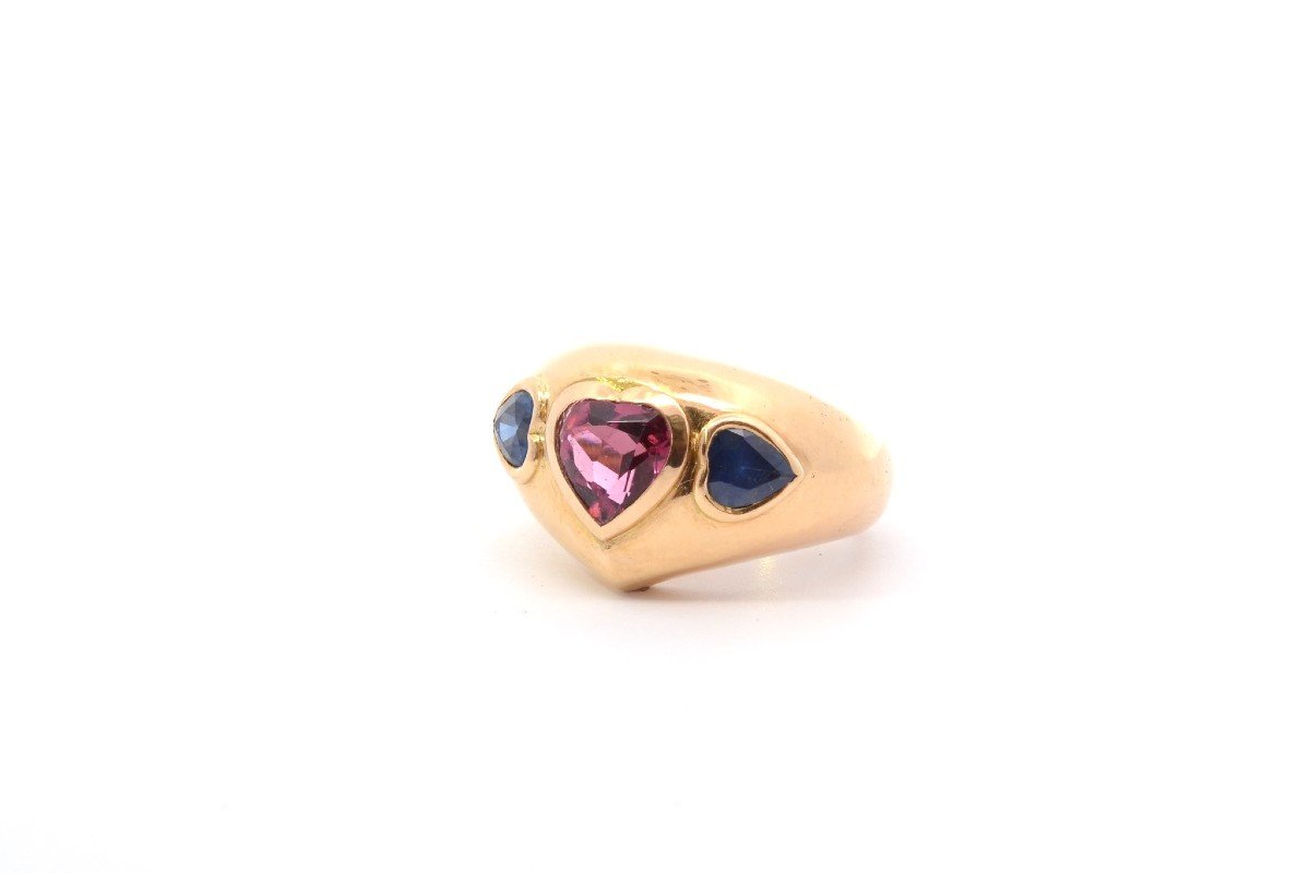 Bague Tourmaline Et Saphirs En Or 18k-photo-4