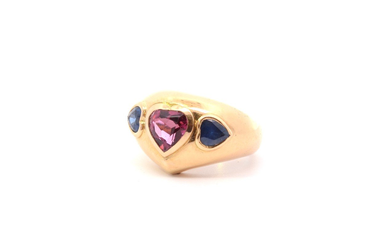 Bague Tourmaline Et Saphirs En Or 18k