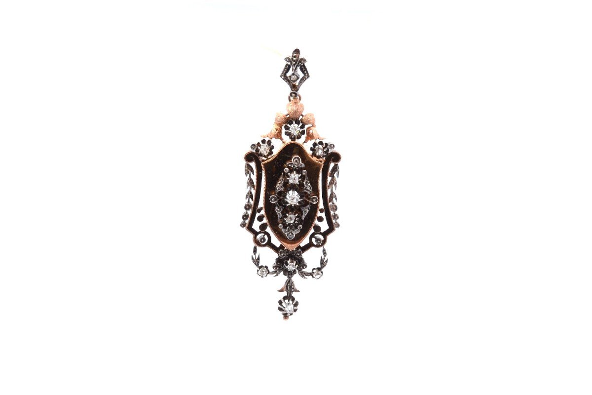 19th Century Diamond Pendant Brooch In 18k Gold-photo-2