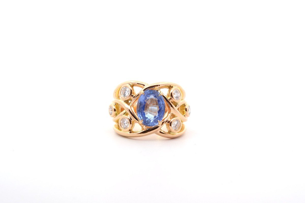 4.47ct Ceylon Sapphire And Diamond Ring In Gold-photo-2