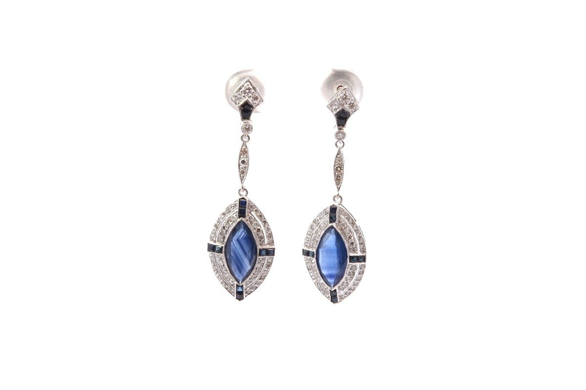 Art Deco Sapphire And Diamond Earrings-photo-2