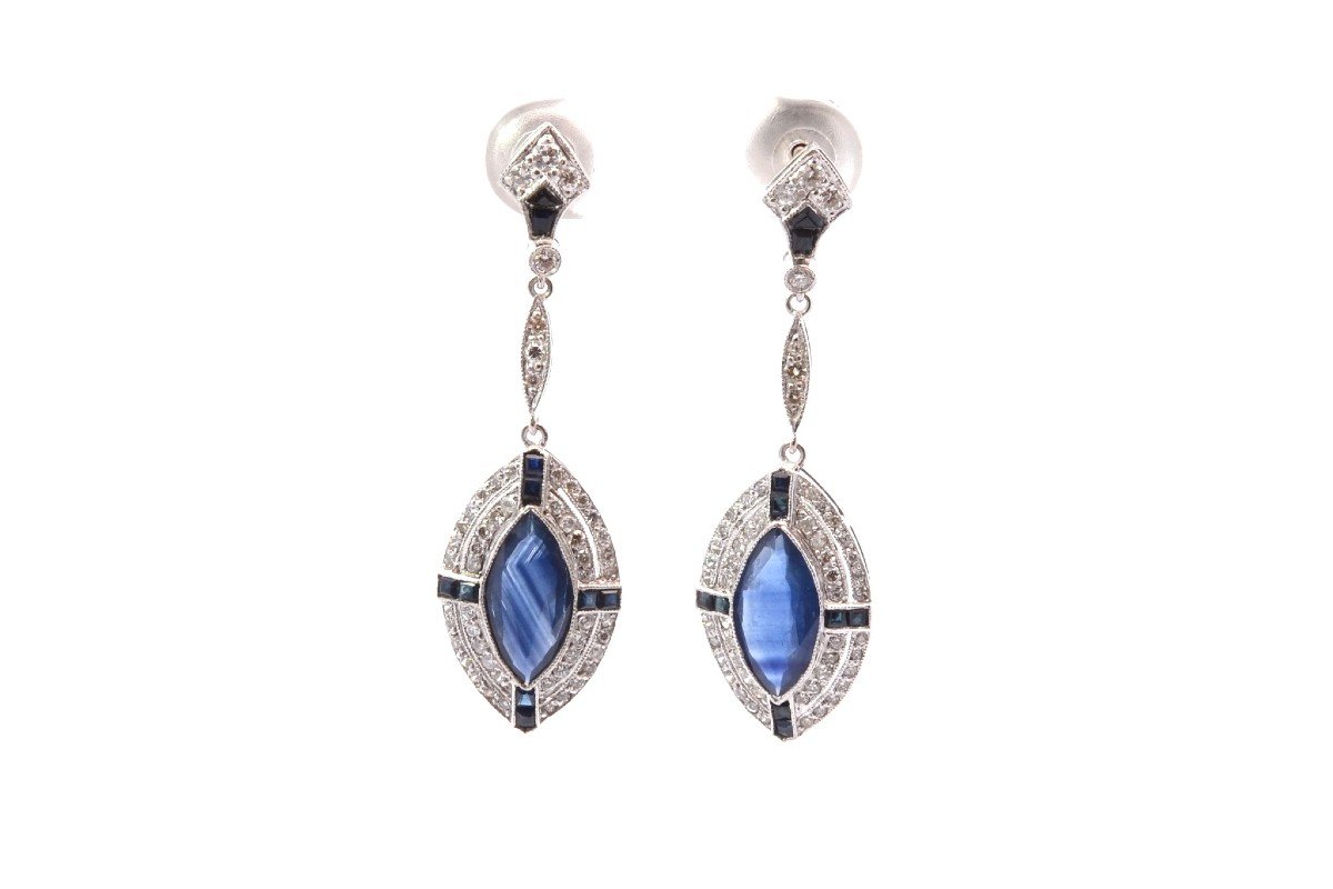 Boucles D’oreilles Art Déco Saphirs Et Diamants