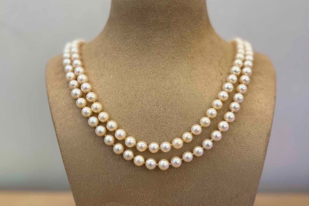 Cultured Pearl, Emerald And Diamond Necklace-photo-4