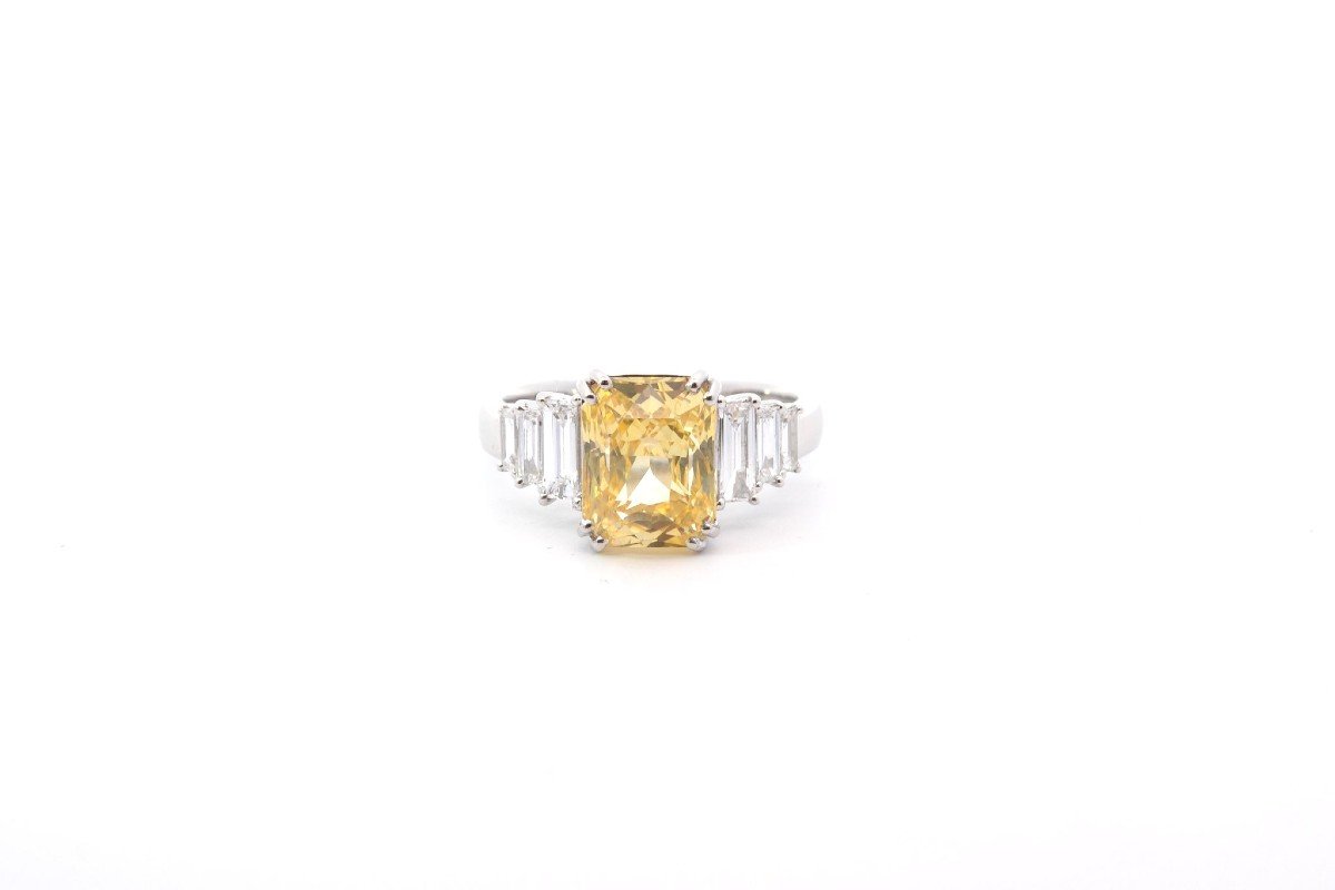 Bague Saphir Jaune 5,18 Cts Et Diamants-photo-2