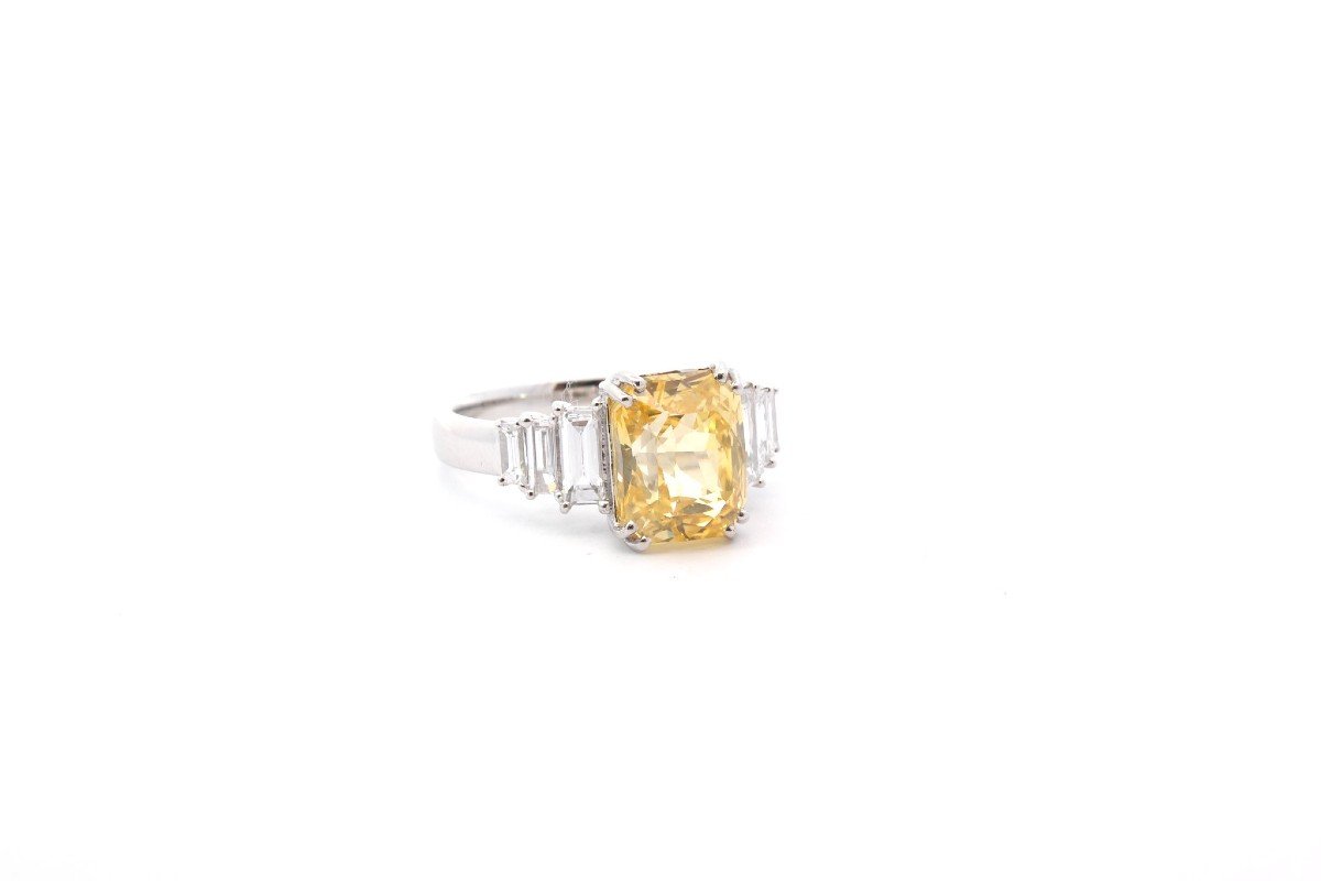 Bague Saphir Jaune 5,18 Cts Et Diamants-photo-3