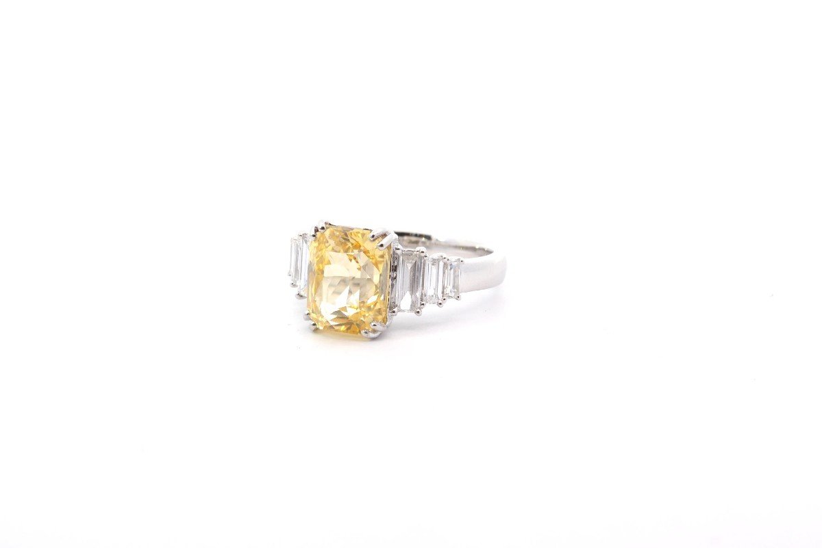 Bague Saphir Jaune 5,18 Cts Et Diamants-photo-4