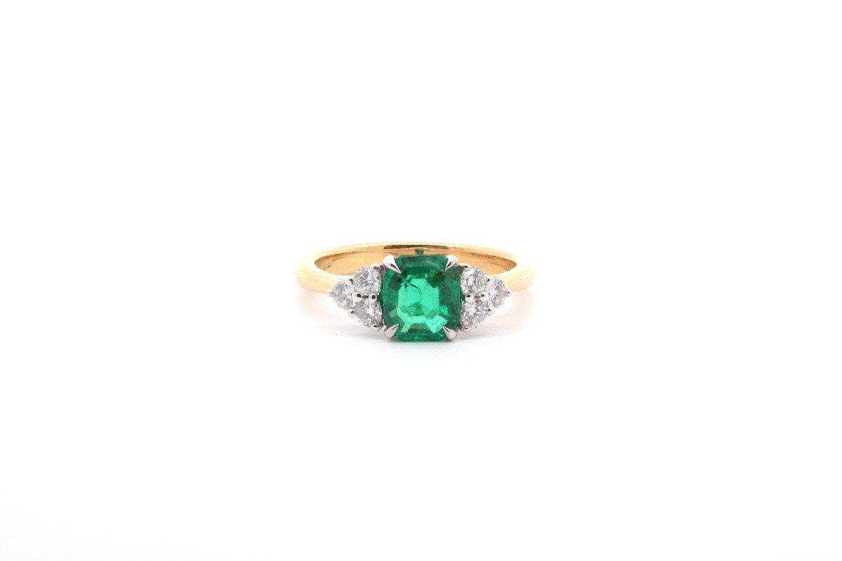 1.24ct Emerald And Diamond Ring In 18k Gold-photo-2