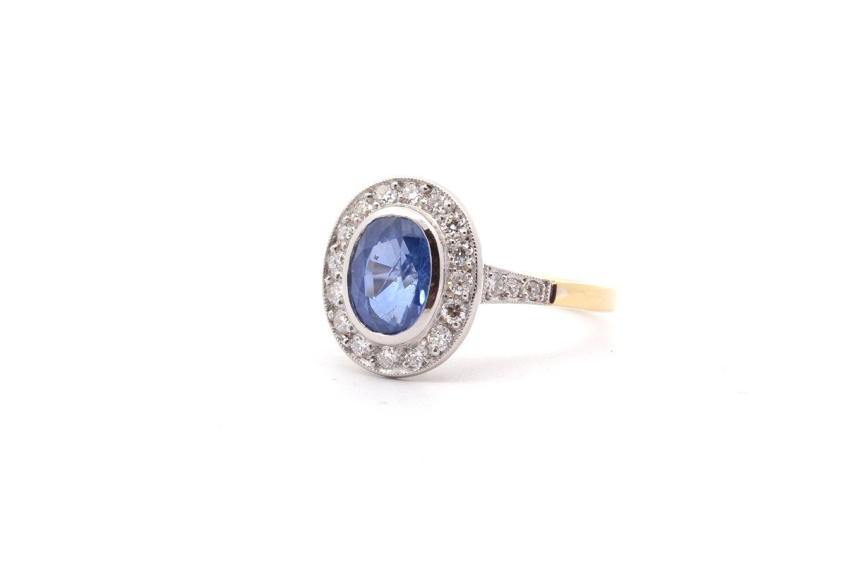 Bague Saphir Ovale 2,02cts Et Diamants