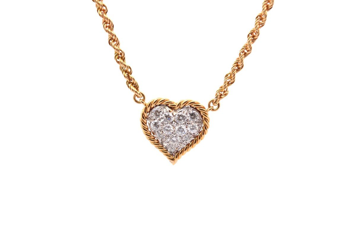 Collier Cœur Diamants En Or 18k Et Platine-photo-2