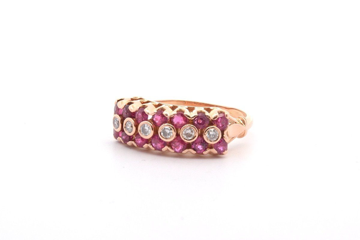 Bague Vintage Rubis Et Diamants En Or 18k